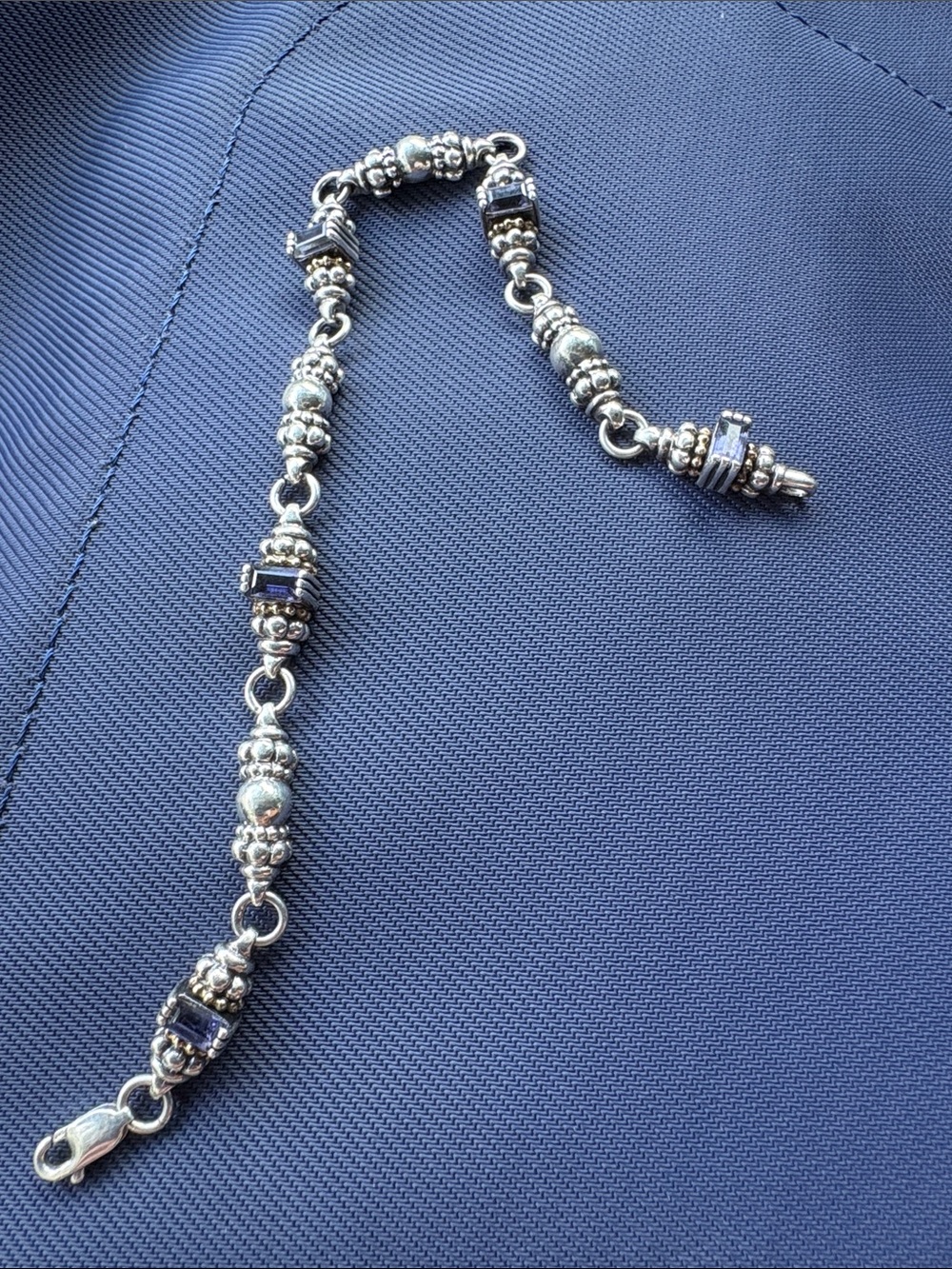 Lagos Caviar Sterling Silver /gold amethyst Bracelet